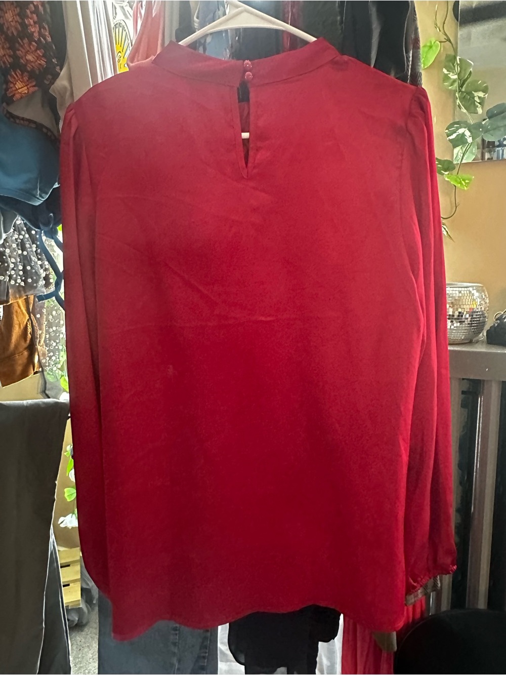 Grace Karin Crimson Long-Sleeve Tie-Front Blouse - Picture 2 of 5